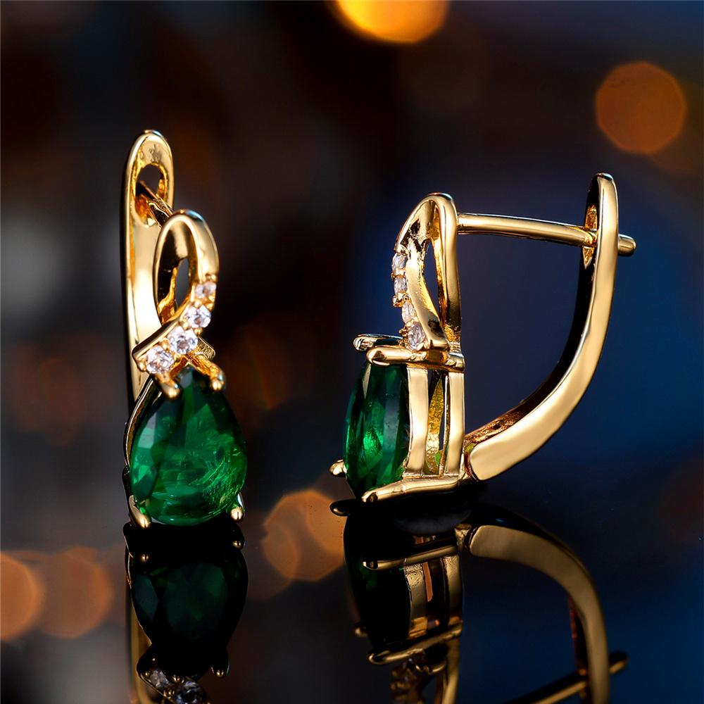 

1 пара золотых сережек-капель с зеленым цирконием в форме капли для женщин, роскошные золотые серьги-кольца, свадебные украшения золотой/зелёный