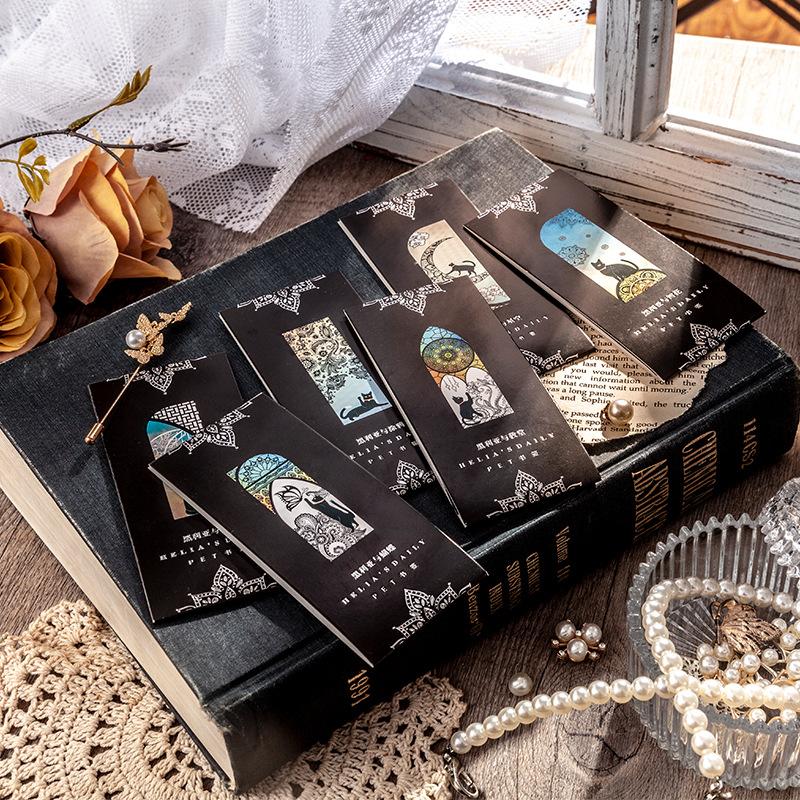6 Pcs PET Bookmarks Black Cat Pattern Page Markers Page Clips Bookmark for Student Office Reading Stationery
