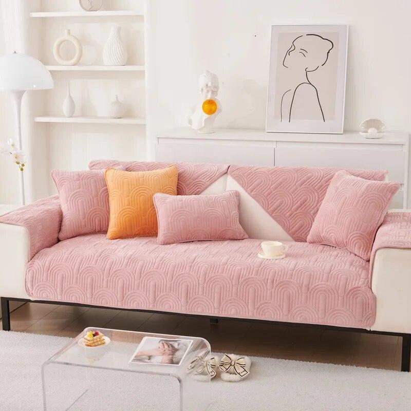 

Утолщенная плюшевая диванная подушка с полукругом, новый мягкий чехол для дивана, диванное полотенце, универсальная противоскользящая однотонная защита для дивана 70x70cm 1pcs