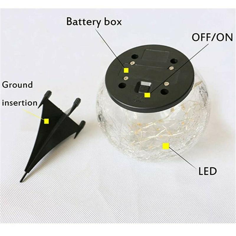 Outdoor Ball Led Lights Lawn Garden Solar Power Crackle Glass Waterproof Lamp Night Lights