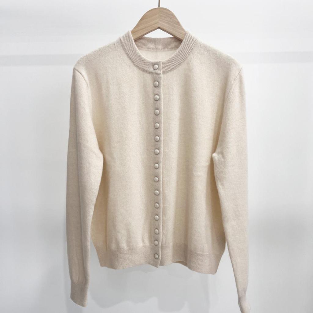 2026 Women's Pure Cashmere Round Neck Cardigan - Single-Breasted Knit Sweater Coat