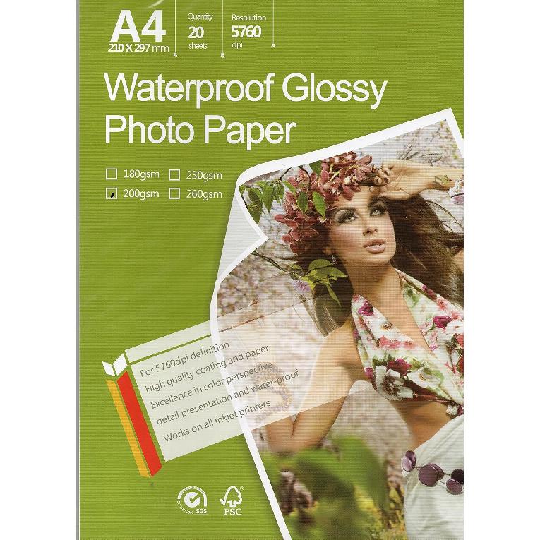 Great Premium Quality Photo Glossy White Paper 8.3"x11.7" A4 Size 20 Sheets Weight 200gsm. Dries Quickly Excellent Price Much Better Finish Colors