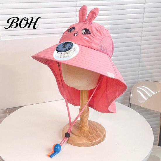 Baby Sun Hat With Fan Kids Cap with Built-in Solar Fan, Wide Brim Protection Cooling Hat, Breathable Mesh Fabric Summer Cartoon Pattern, Shawl Design