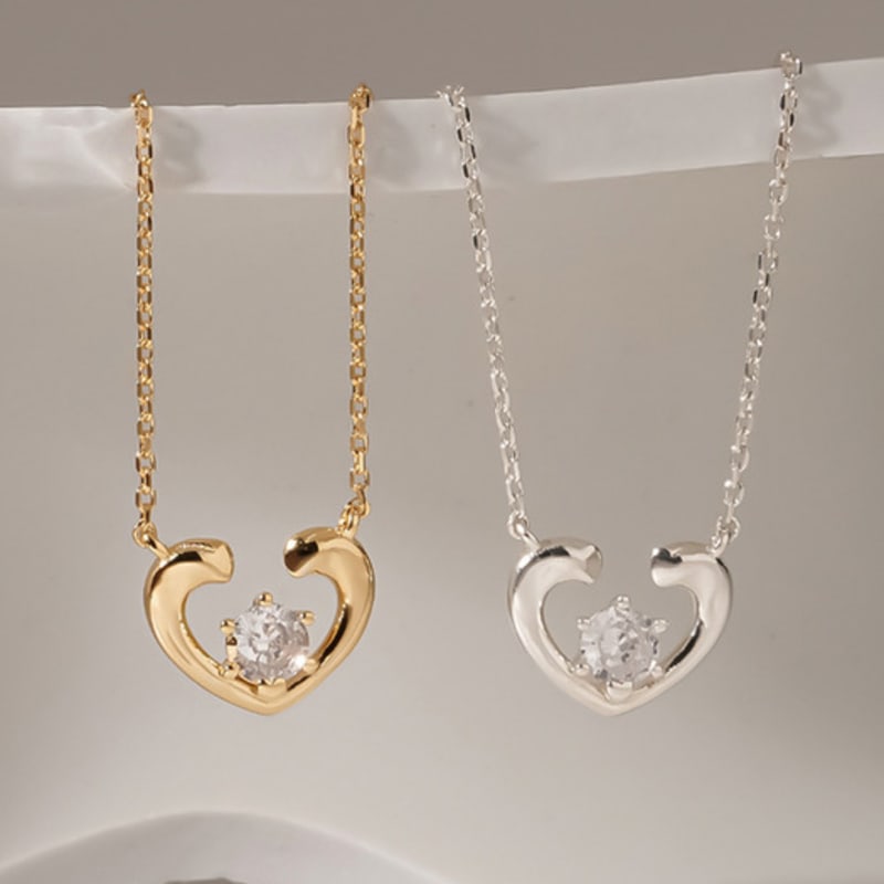 JEWNEL Silver925 Lovely Line Heart Cubic Point Necklace (2 Colors)