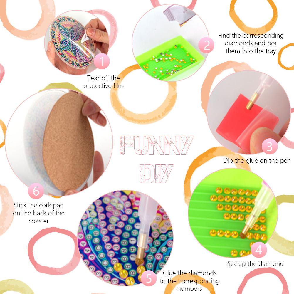 6pcs/8pcs Diy  Coasters With Holder Round Mandala Coasters  Kits Accessories