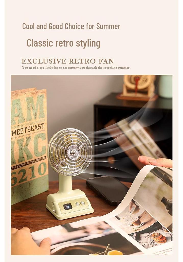 Retro Nostalgic Desktop Fan with 100 Speed Settings, Rechargeable, Perfect for Office or Dormitory Use