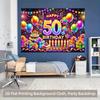 2D Happy 50th Birthday Photography Backdrop, Glow Neon Party Background