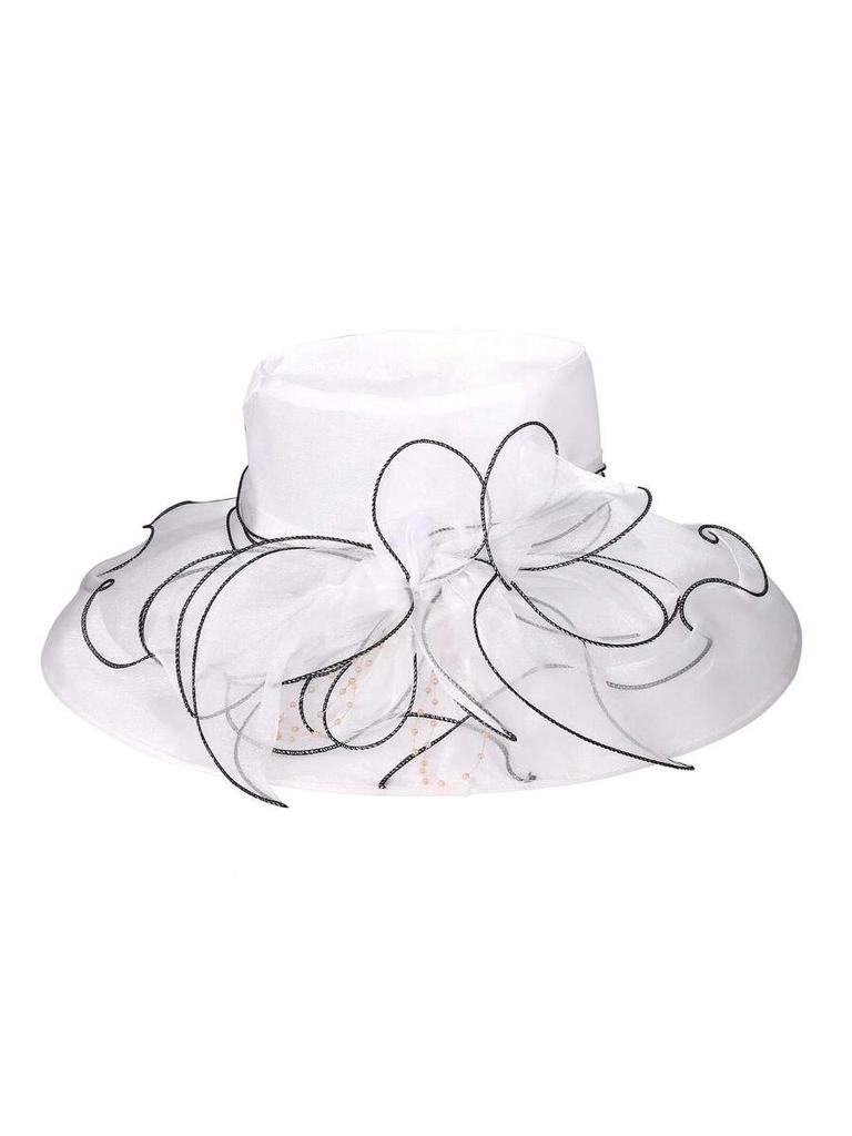 Wide Brim Organza Flower Hat For Women Tea Party Wedding Church Evening Event