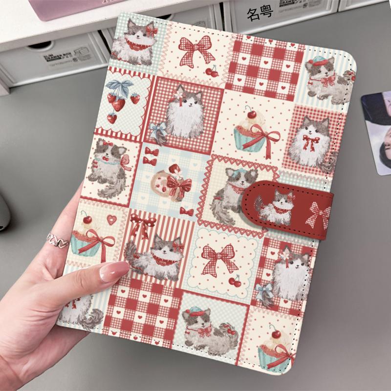 Cute Grid Cat PU Leather A5 Binder - 4-Pocket Loose-Leaf Photo Card Album for Kpop Idol Photocards Instax Albums