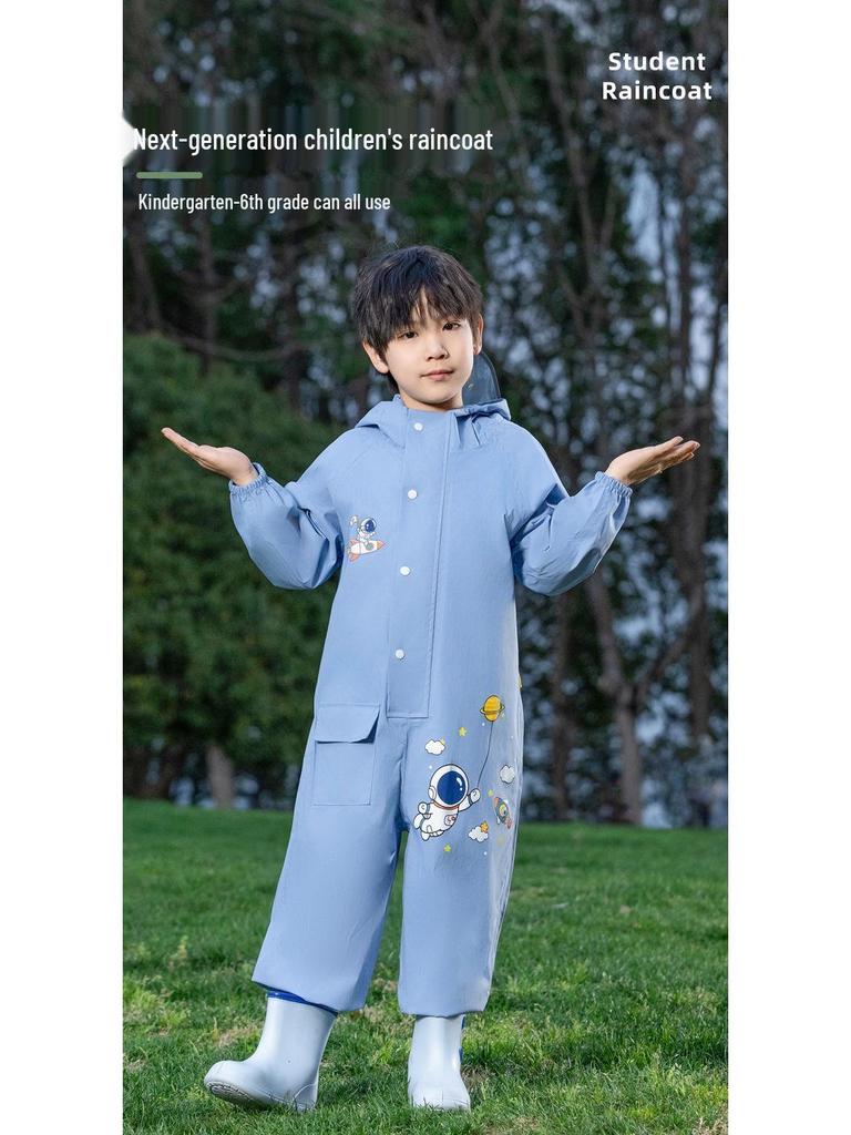 Kids' Full-Body Rainproof One-Piece Suit with Hood for Boys and Girls