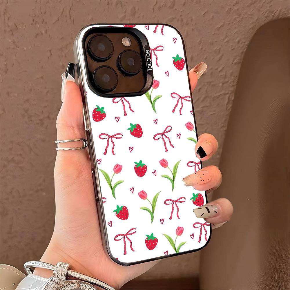 Strawberry Sh-SHortcakeS phone case for iPhone 17 17Air 16 15 14 13 12 11 Pro Max Plus Colorful Silver