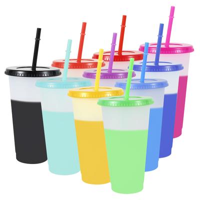 10Pcs Color Changing Cups with Lid 710ml Plastic Straw Tumbler Large Capacity Cold Drinking Cup Travel Beverage Cup for Party