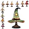 Stained Glass Magic LED Witch Hat Lamp Purple USB Plug Resin Night Light Large Ornament