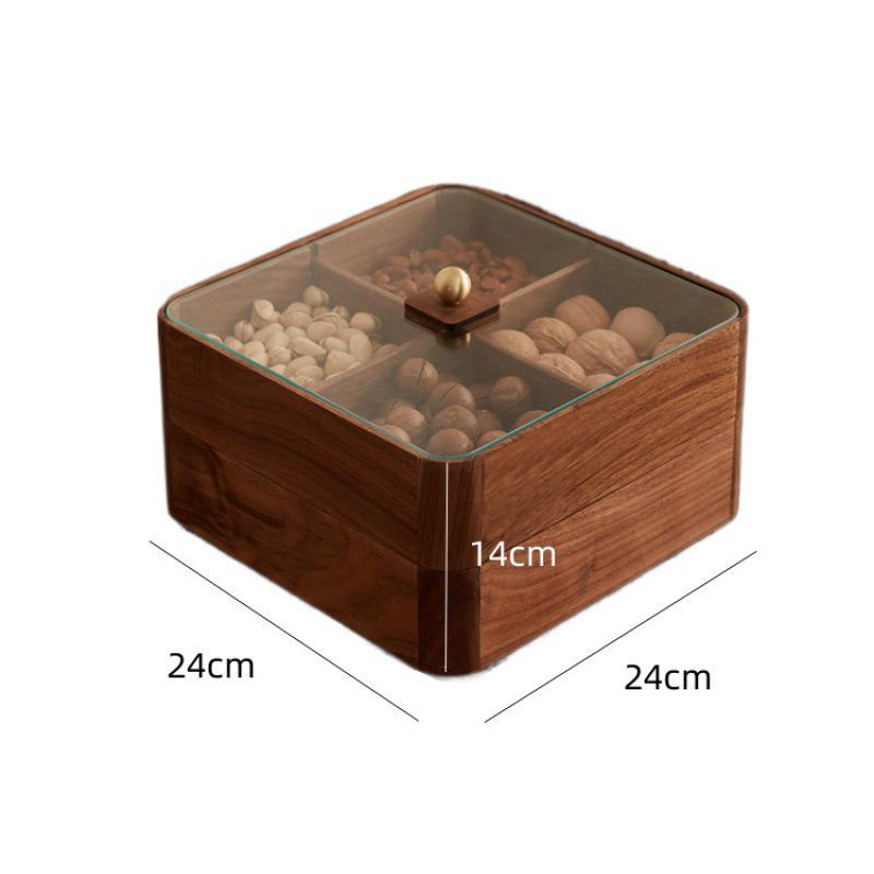 Solid Wood Compartmented Snack and Candy Box - Round Corner Wedding Decoration Gift