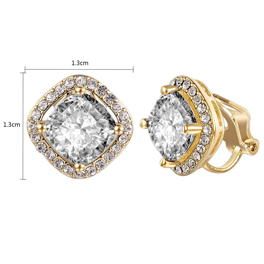 Yoursfs Zirconia Earrings Gold Square Popular April Birthstone Painless Earrings Clip Work Casual Jewelry Gift Women's