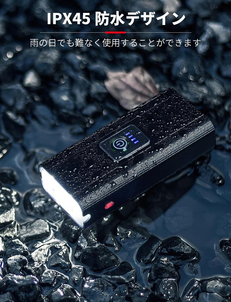 4800mAh USB Rechargeable Bicycle Headlight with 6 Dimming IPX5 Battery Level Power Outage and Emergency and Japanese Instruction Manual Included
