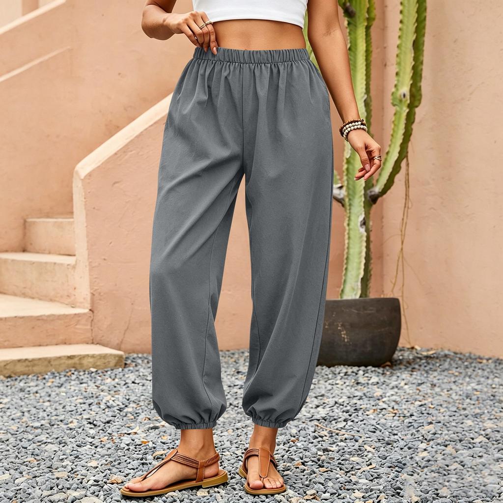 Women's Fashion Elastic Waist Casual Pants Loose Daily Haren Pants