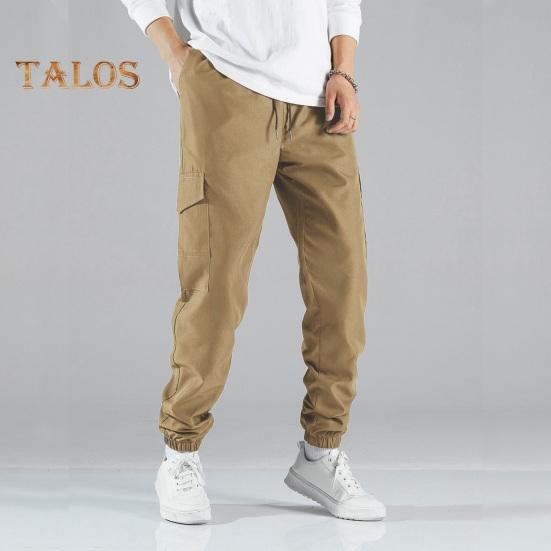 Men Cargo Pants Drawstring Elastic Waist Solid Color Muti Pockets Ankle-banded Loose Sport Trousers Daily Wear Casual Pants
