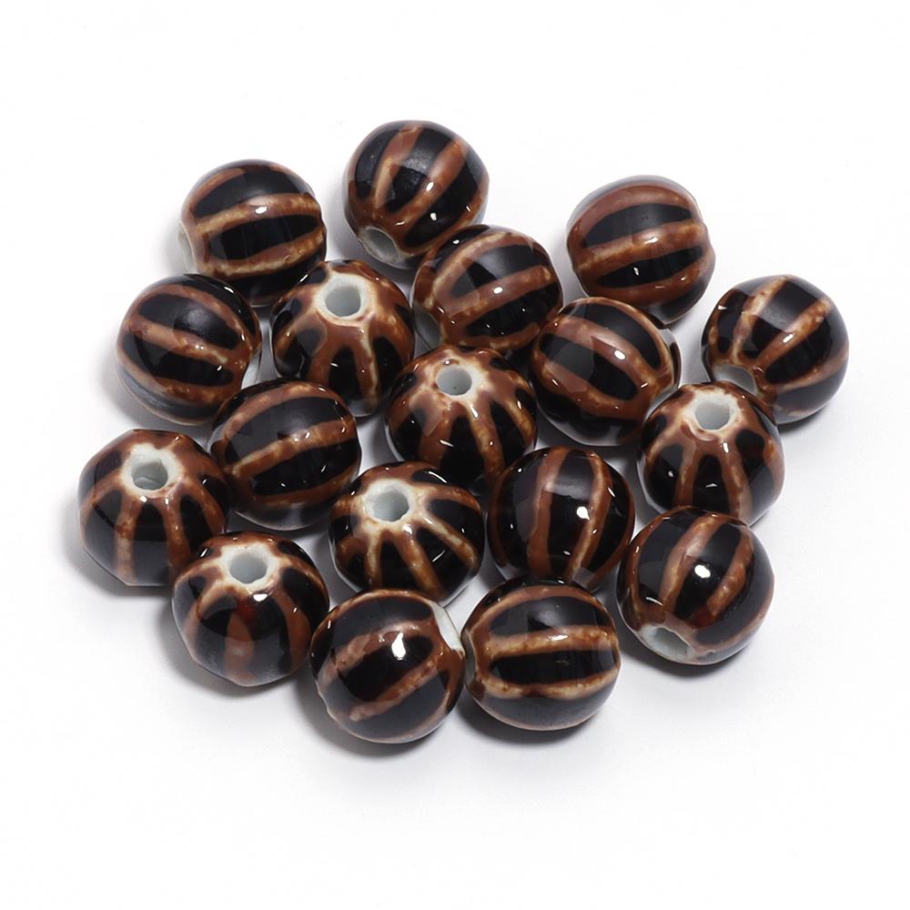 10pcs/lot 11.5mm Retro Pumpkin Ceramic Beads Loose Spaced Striped Beads For Handmade Bracelet Making DIY Exquisite Necklace Gift