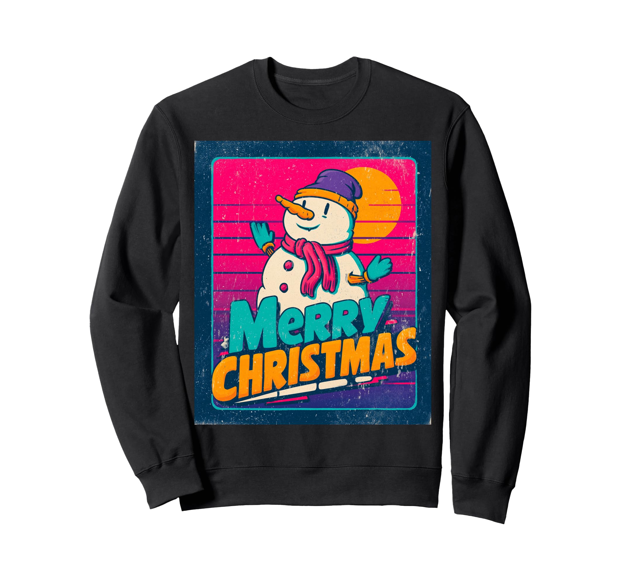 

Merry Christmas Snowman Vintage Retro 80s Christmas Sweatshirt чёрный