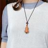 Retro Peach Wood Dragon Pendant Necklace: Carved Gourd Sweater Chain for Women