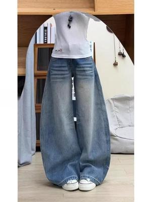 Women's Wide-Leg Retro Jeans: Spring/Fall Slimming Loose A-Line Straight Pants