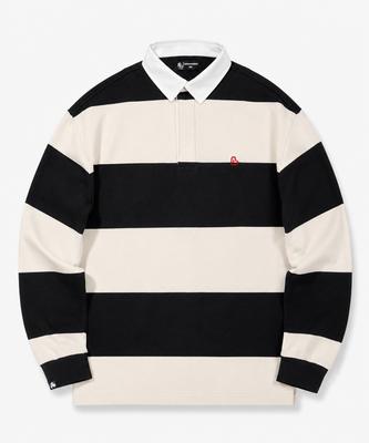 LENGAGEMENT Small Heart Stripe Rugby T-Shirt [Black-Ivory]