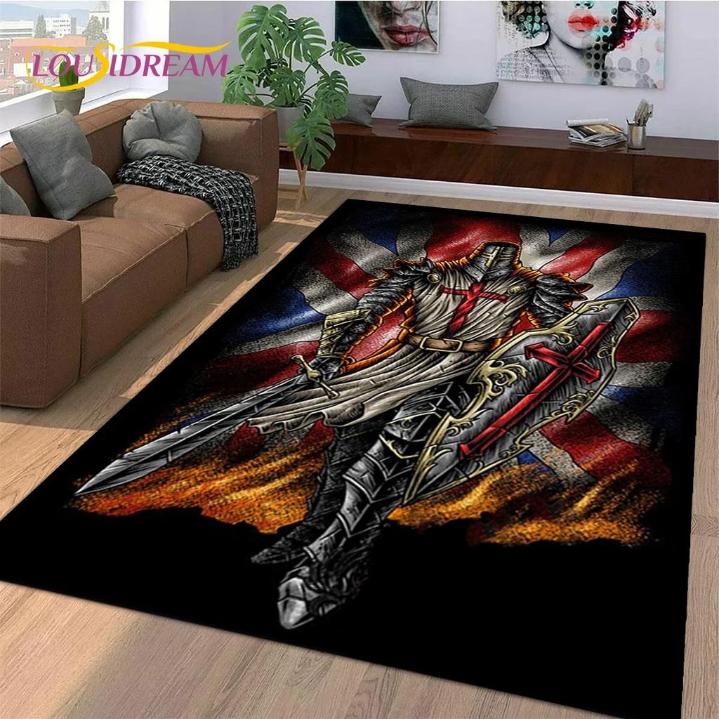 Knight Templar Cavalier Crusaders Cartoon Carpet Rug for Bedroom Living Room Home Sofa Decoration,Kid Game Large Decor Floor Mat