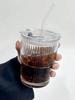 1PCS 400ml Striped Glass Cup with Transparent Lid Straw Iced Coffee Cup Tea Cup Milk Water Cup Beverage Cup Juice Cup