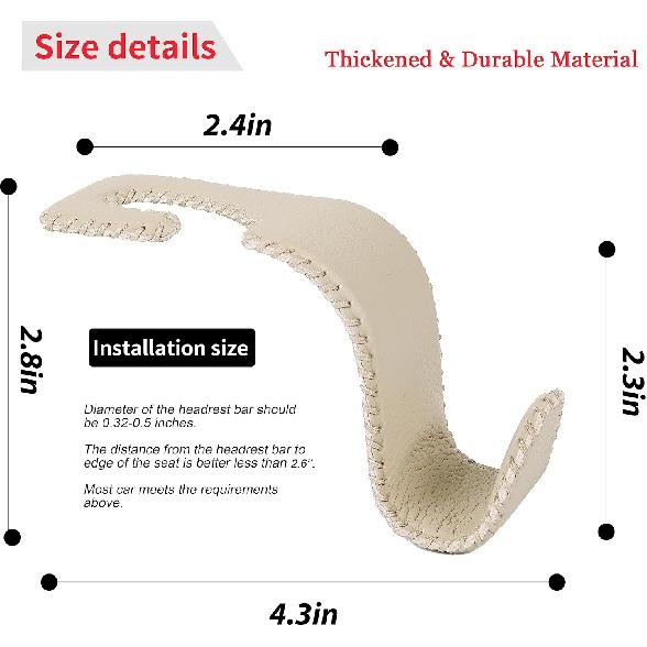 Amooca Car Seat Headrest Hook Universal Vehicle Storage Hanger Leather With Metal Car Seat Back Organizer For Handbag Purse Coat Beige 4 Pack
