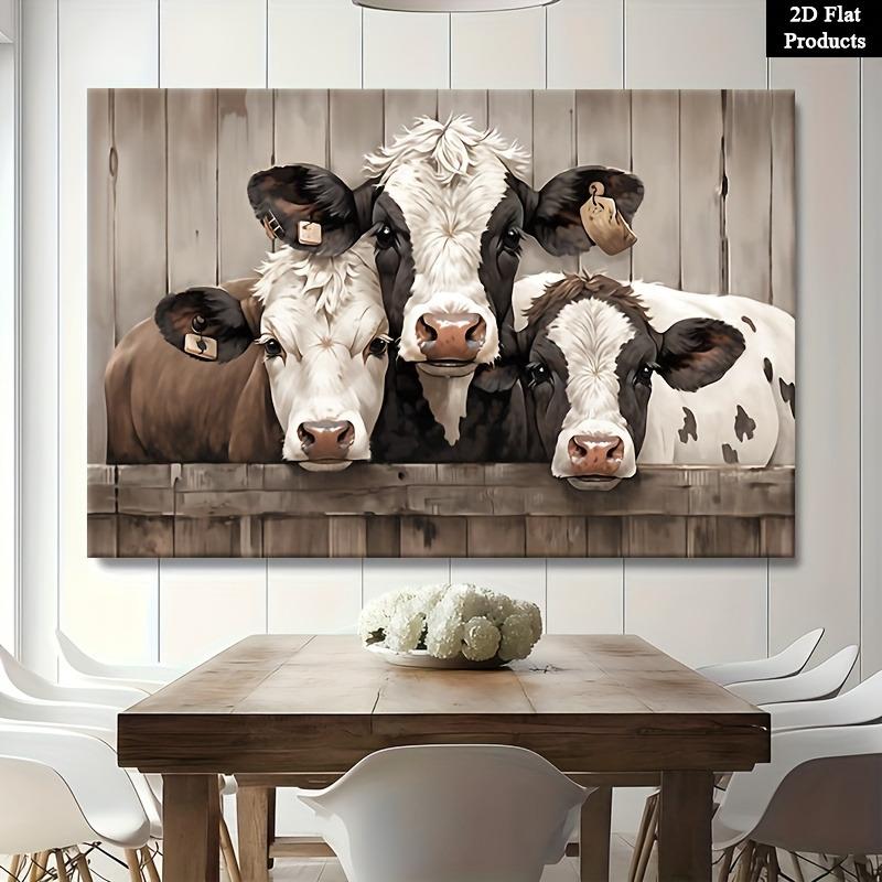 Three Farm Animals, Black and White Cows, Stacked In A Unique Formation, Perfect for Decorating Bedrooms, and Enhancing Autumn and Winter Home Decor