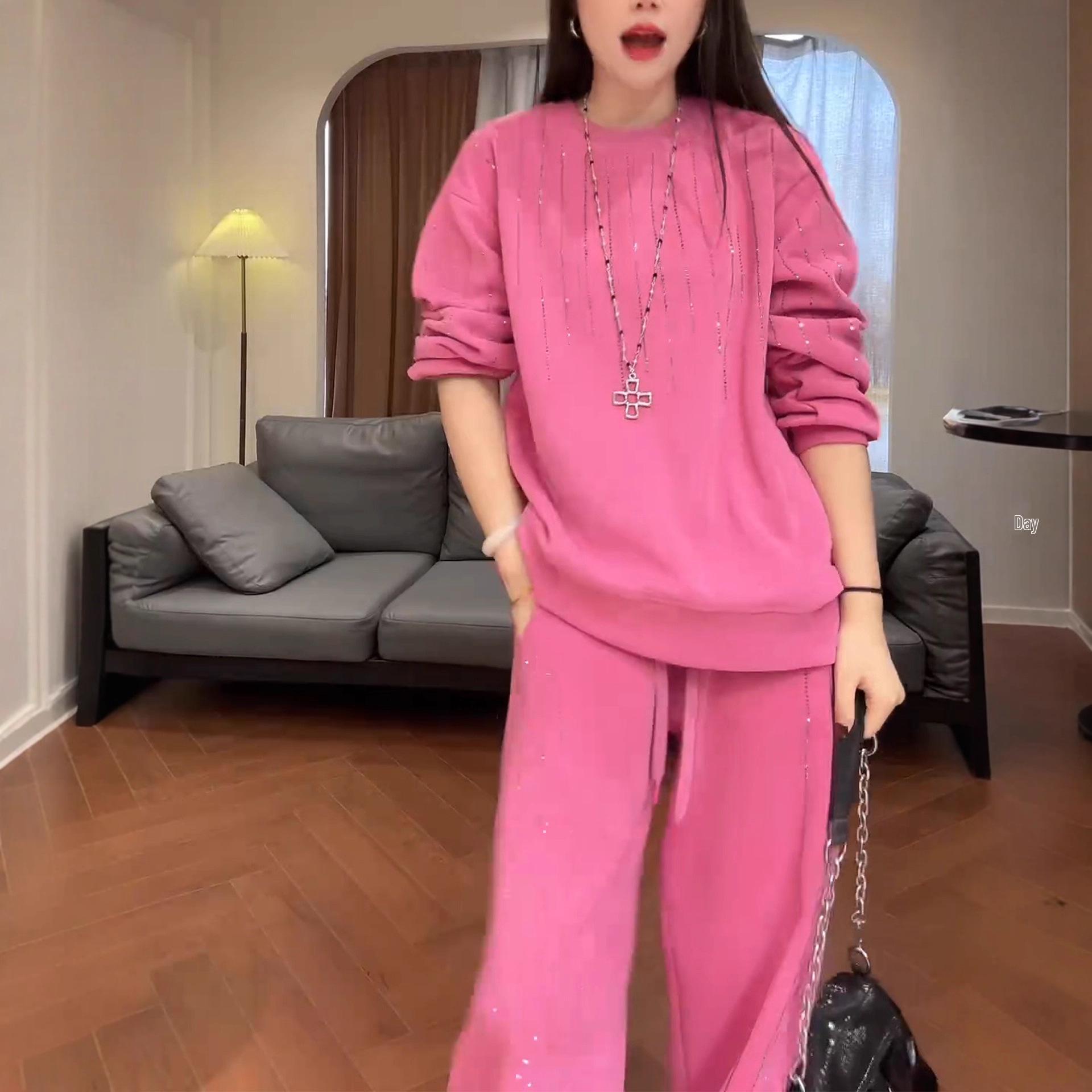 Korean Style Pink Sparkly Sports Suit - Trendy Autumn Fashion 2026 Large