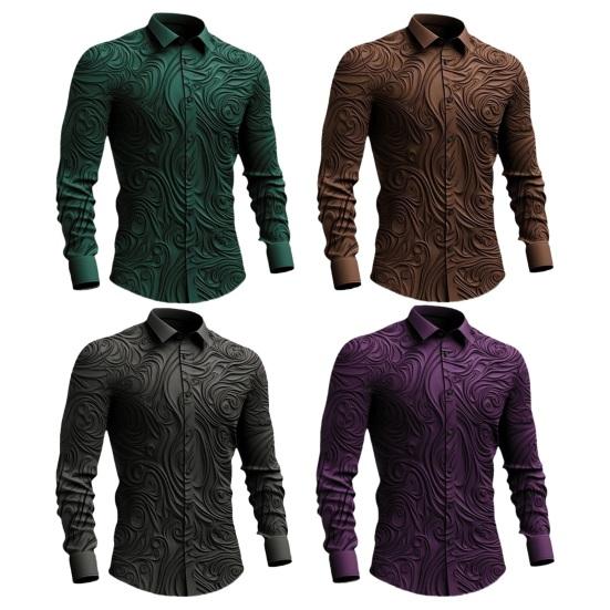 Pánská košile business 3D potisk límeček s klopami dlouhý rukáv jednobarevná retro jednořadé zapínání slim fit měkká prodyšná střední délka pánský formální top