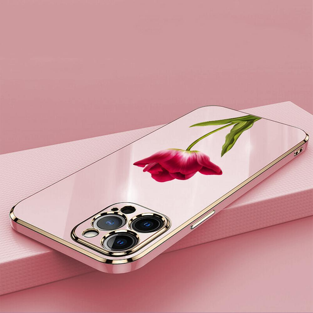 N93 Peony Plating Edge Soft TPU Phone Cases for Samsung A54 A13 A14 S24 Plus S23 Ultra S20 S21 FE A55 A05 A52s Shockproof Cover