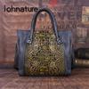 Retro Genuine Leather Handmade Women Bag First Layer Cowhide Large Capacity Handbag Embossed Shoulder Bags