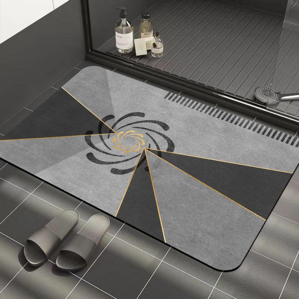 Stripe Floral Diatomite Bath Mat Non-Slip Super Water Absorbent Quick Dry Shower Floor Rug Grey Household Bathroom Mat