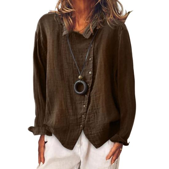 Camisa Respirável Feminina Manga Longa Gola Reversível Design de Botões Top para Uso Diário