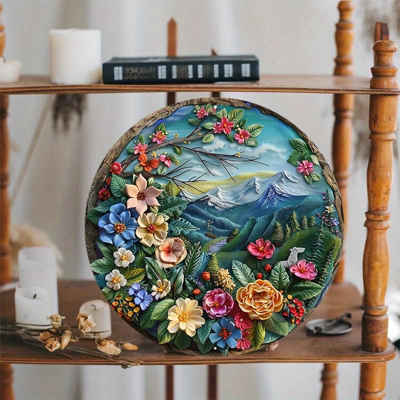 1pc 8x8inch wooden Sign A Round, Polymer Clay Art Hanging On A Tree Gn Round Door Hanger Wall Wreath Meta Decor Sign