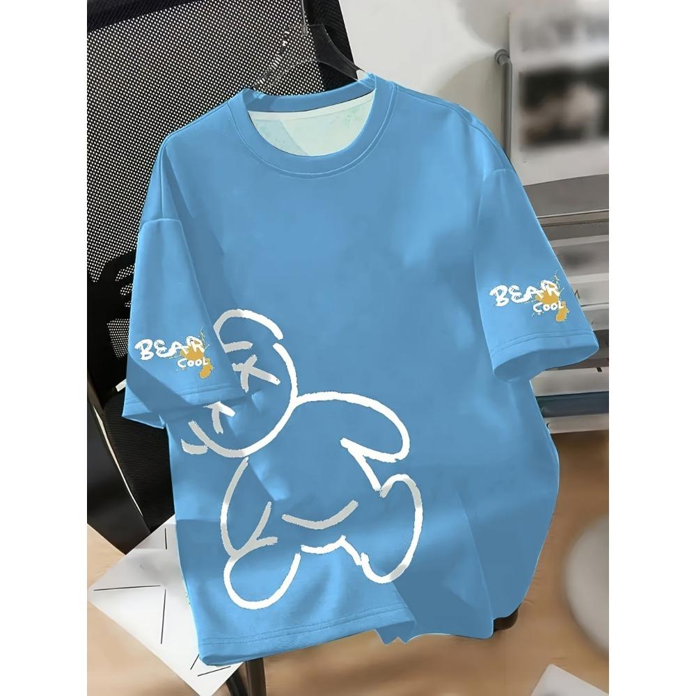 

Летняя мужская дышащая футболка с круглым вырезом и принтом мультяшного медведя, подходящая для повседневной носки и в качестве подарка друзьям на выходные. 6XL
