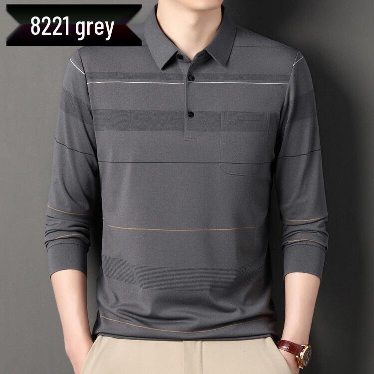 Men's Striped Autumn Cotton Polo - Long Sleeve, Turn-Down Collar, Breathable, Casual Business Shirt