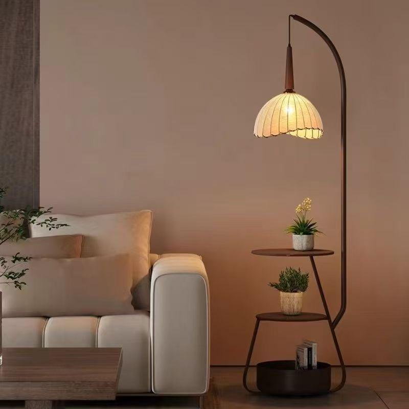 French Mid-Century Floor Lamp with Side Storage and Integrated Table Lamp for Living Room or Bedroom