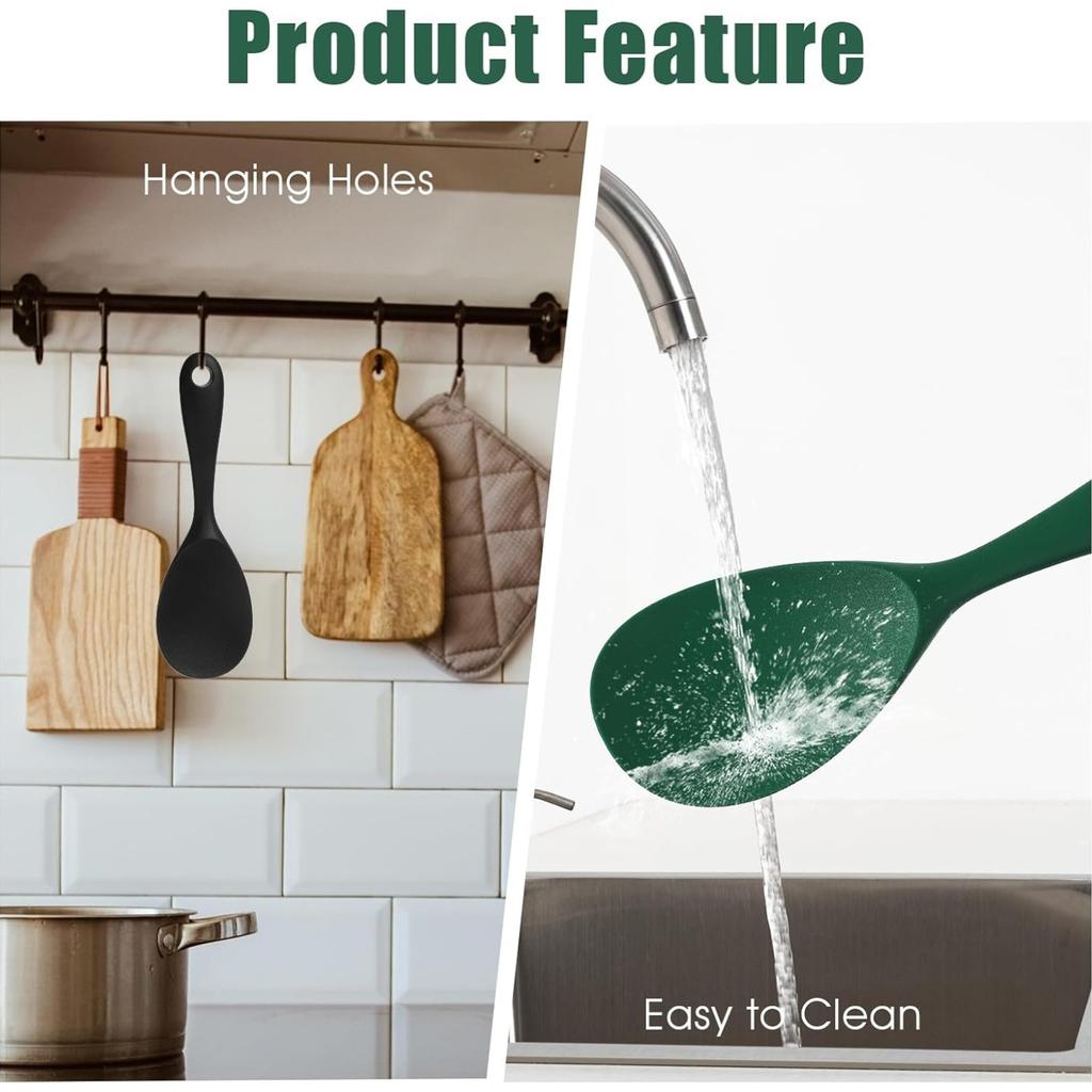 1pc Non-Stick Heat-Resistant Silicone for Rice Spoon - One-Piece Design with Ergonomic Handle, Durable & Easy-Clean Kitchen Utensil for Rice, Salad