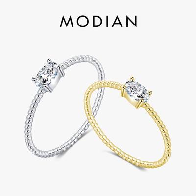Modian Simple Twist Thin Gold Color Rings 925 Sterling Silver Tiny Oval Sparkling Finger Rings For Women Wedding Jewelry