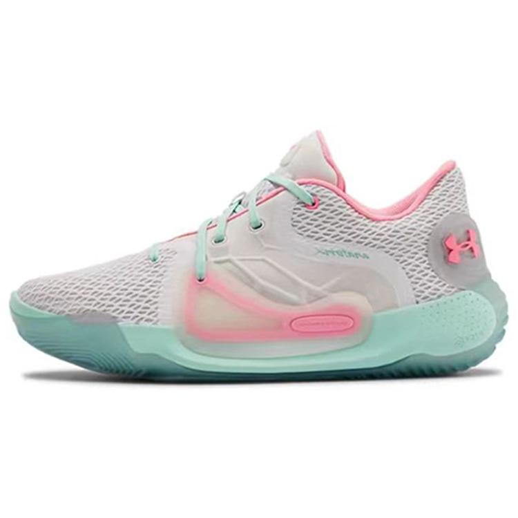 Under Armour Spawn 2 Slip Resistant, Abrasion Resistant, Breathable Mid Top Basketball Shoes Unisex Green Pink 3022626-104(Team96-)