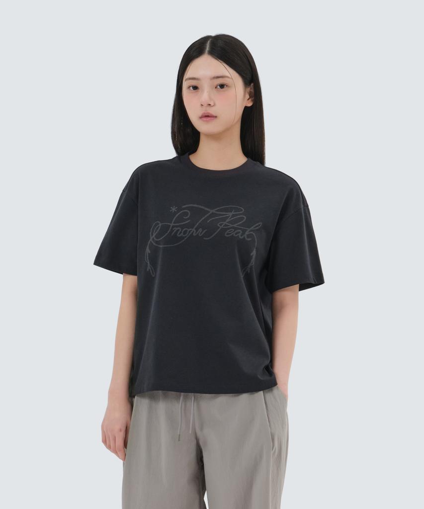 SNOWPEAK APPAREL Askin Women'S Foam Lettering Short Sleeve T-Shirt (S25Mwfts87) Dark Charcoal