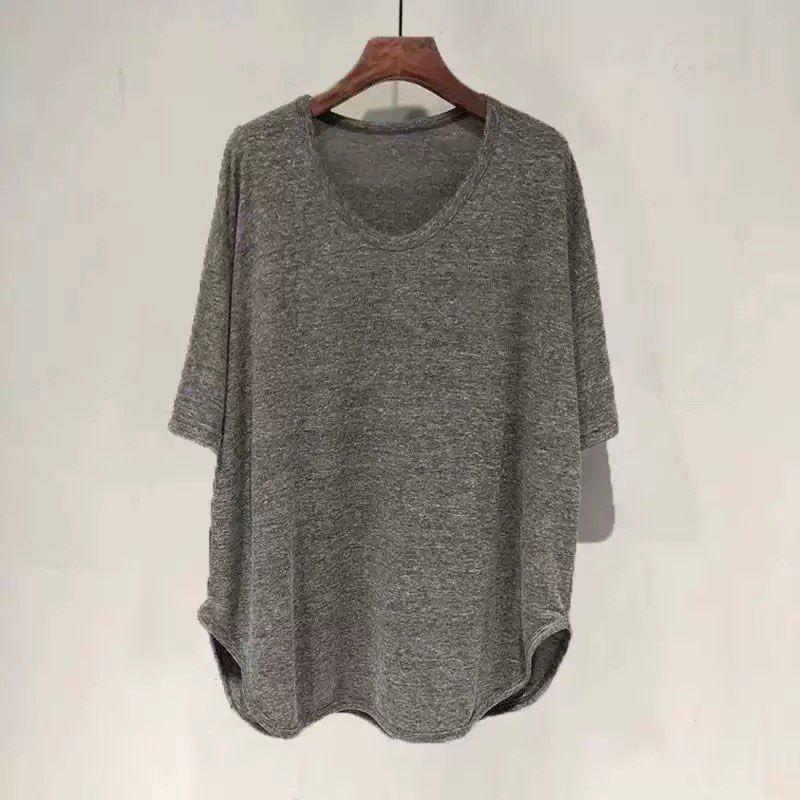 

Plus Size Women s Loose Mid-Length V-Neck Short Sleeve T-shirt, UV Protection, Slimming, Tummy-Covering, Korean Style, Summer Top M