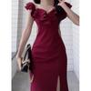 Temperament Banquet Dress Temperament Split Fork Waist Hip Fish Tail French Long Dress One Word Shoulder Dress