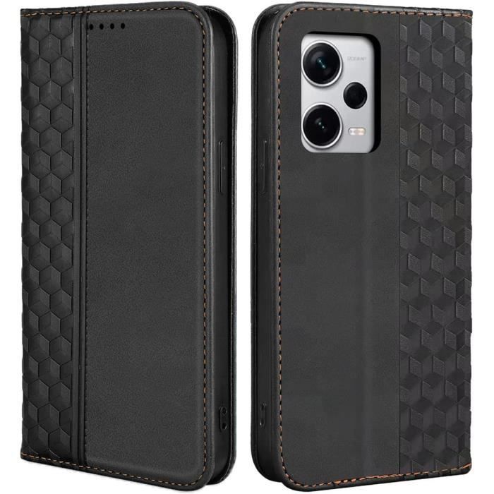 Hülle Etui - E.F.CONNECTION - Für Xiaomi Redmi Note 12 Pro Plus 5G - PU-Leder Schwarz - Mosaikmuster - Integrierter Ständer