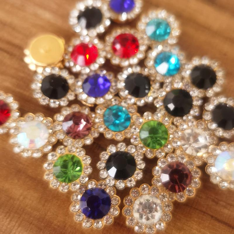 50P 10/12Mm Round  Glass Sewing Stone Glue-On Claw  Gold Base Button Sew On  For Diy Clothes Crafts