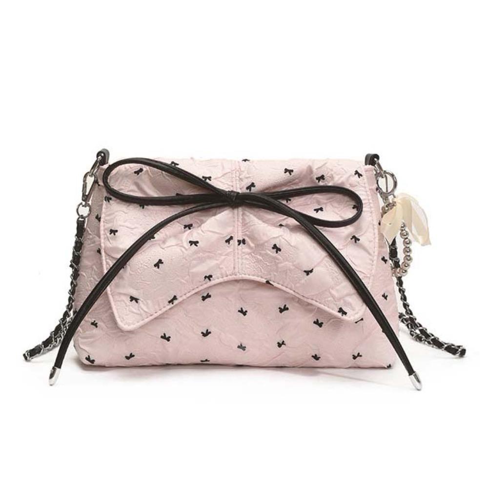 Ribbon Pendant Bow PU Shoulder Pouch Sweet Women Crossbody Bag Shopping French Chain Bag  Women